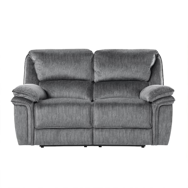 Lazzara Greerman 65 in. W Gray Microfiber Double Manual Reclining Loveseat