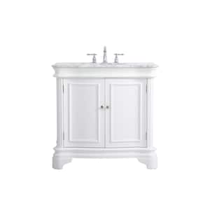 Timeless Home 36 in.W x 21.5 in.D x 35 in.H Single Bath Vanity in White with Marble Vanity Top in White with White Basin