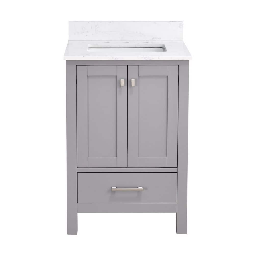 Starry Sky 24 in. Undermount Single Sink Freestanding Bath Vanity in Gray with White Engineered Stone Top price history on PriceWatchPro