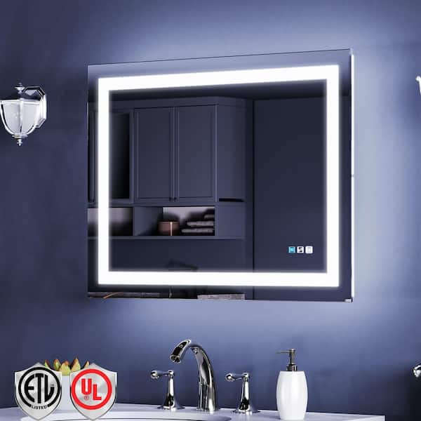 30 in. W x 30 in. H Rectangular Frameless LED Light Anti-Fog Bathroom Wall Mirror with Backlit and Front Light