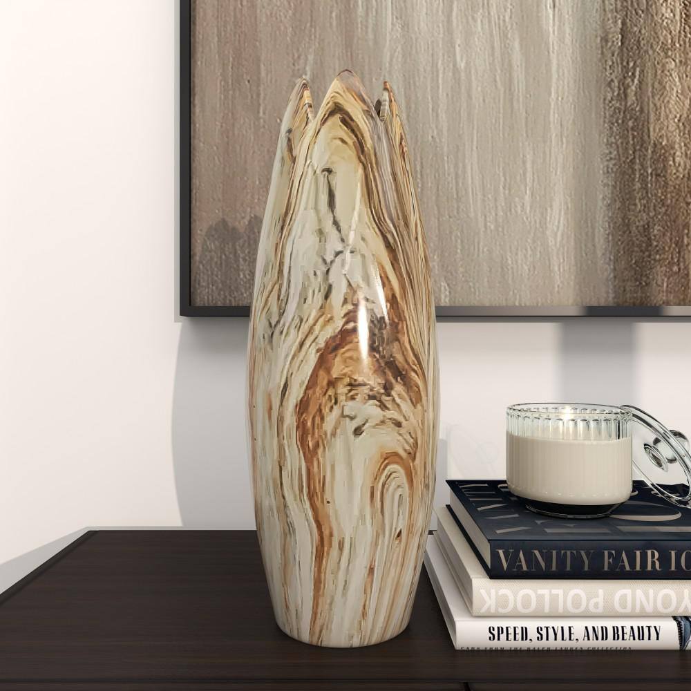Beige Marbled Ceramic Organic-Shaped Table Vase