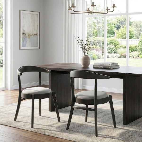 Audra Retro Modern Black Wood Round Chair with Curved Back (Set of 2)