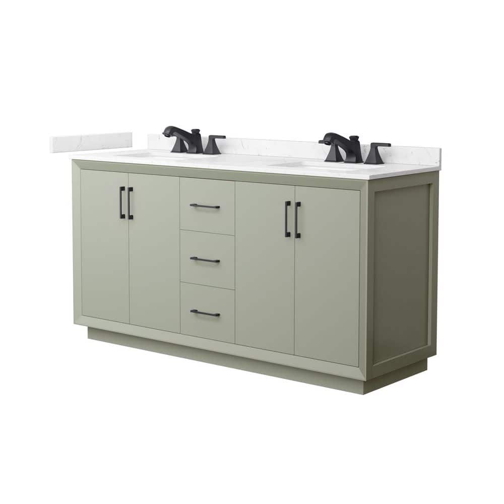 Strada 66 in. Double Freestanding Light Green Bath Vanity with Carrara Cultured Marble Top Assembled price history on PriceWatchPro