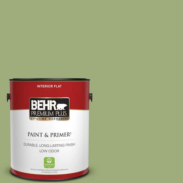 BEHR PREMIUM PLUS 1 gal. #BIC-12 Siamese Green Flat Low Odor Interior Paint & Primer