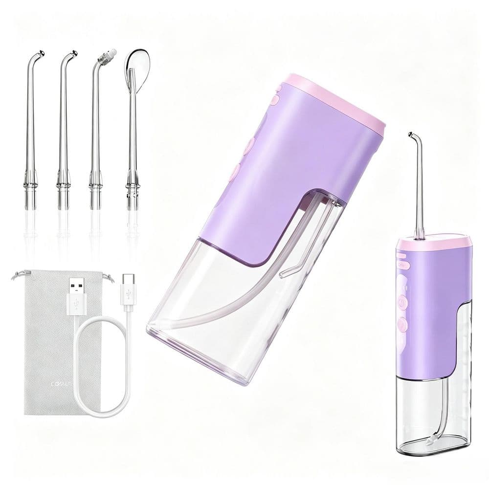 Mini Travel Water Flosser Cordless Oral Irrigator with 4 Modes Removable Tank IPX7 Waterproof in Purple (1-Pack)