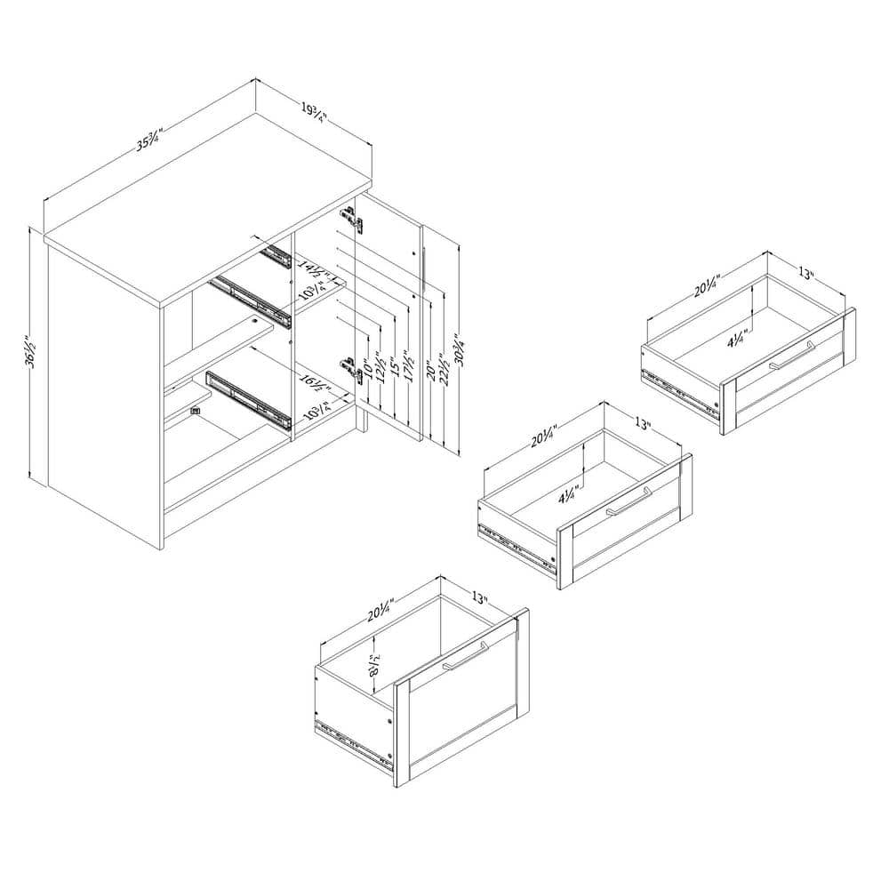 White and Maple Nutmeg Compact Kitchen Island with 3 Drawers