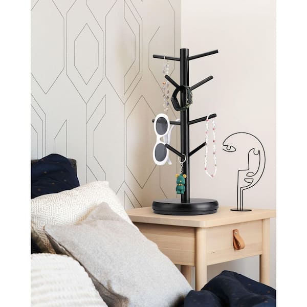 Black Wooden Coffee Mug Tree, 360° Rotated Mug Holder with 8 Hooks, Coffee Cup Holder for Countertop Decor Organizer