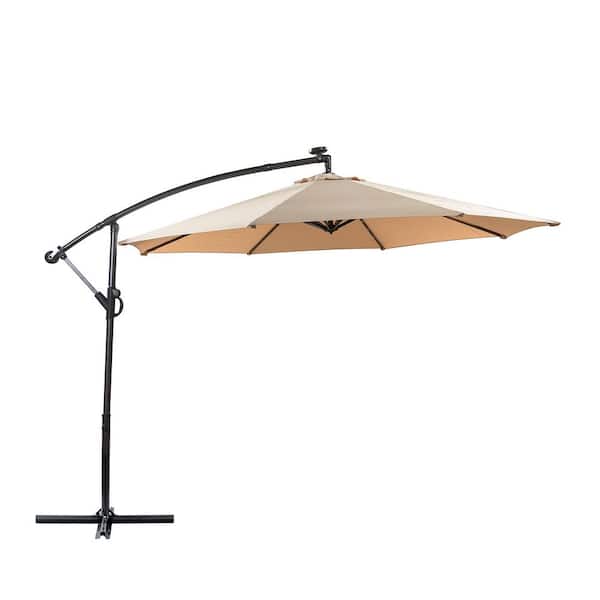 Unbranded 10 ft. Solar Light Cantilever Umbrella in Beige with Cross Base