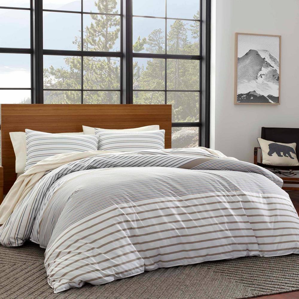 Eddie Bauer Cooper 3-Piece Beige Striped Cotton Full/Queen Duvet Cover ...