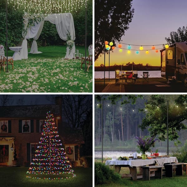 LAND·VOI 9FT Heavy Duty String Light Poles – 2-Pack With 5-Prong Fork Base For Patio, Garden & Backyard