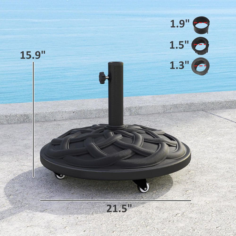 Black Concrete Round Patio Umbrella Base with Wheels