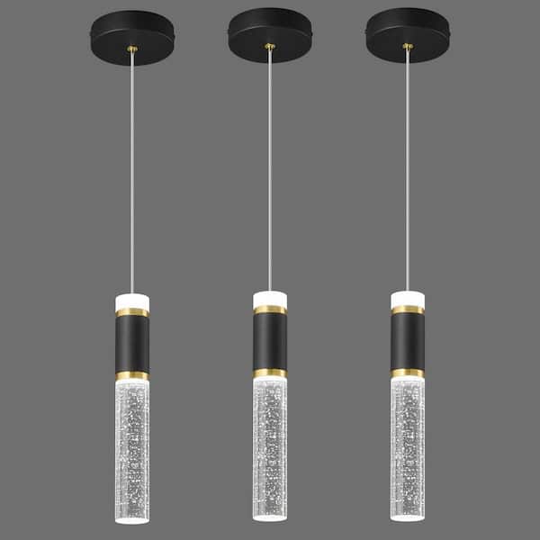 Home Lighting 6-Watt 3-Pack Black Gold Modern Pendant Light Dimmable LED Bubble Crystal Light Fixture for Kitchen