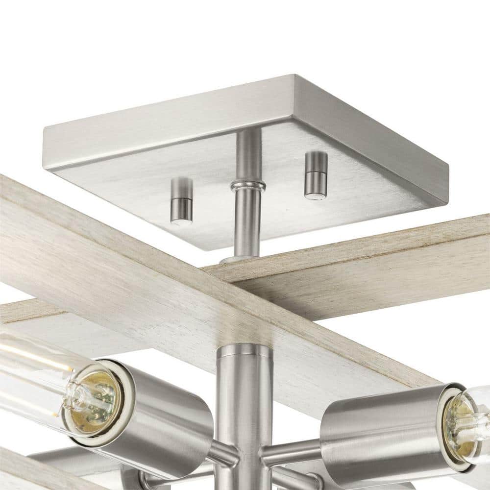 Boundary Brushed Nickel and Oak 4-Light Flush Mount