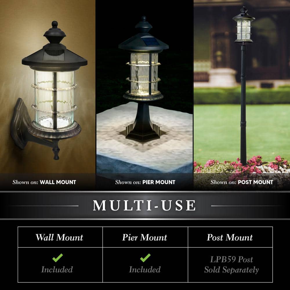 Black Aluminum LED Solar Lamp Post with Decorative Glass