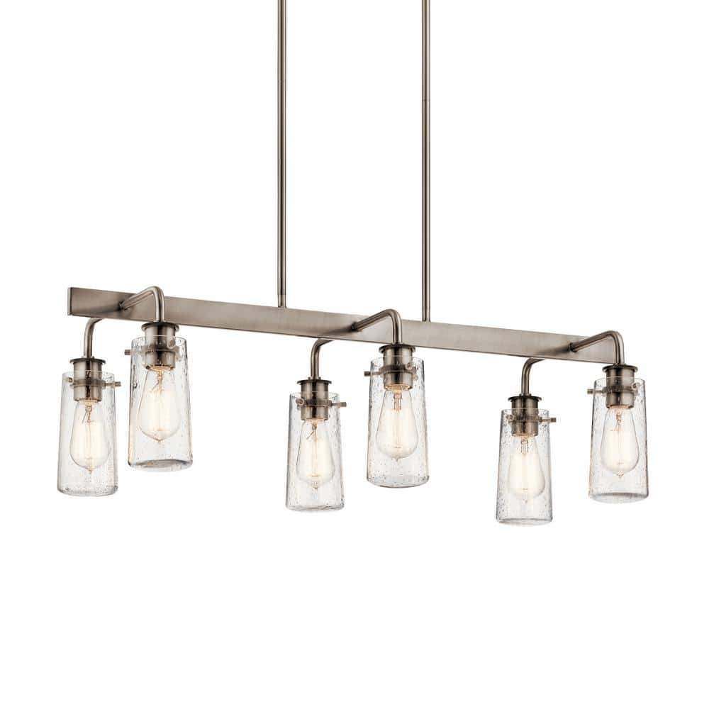Classic Pewter 6-Light Linear Chandelier with Clear Seeded Glass
