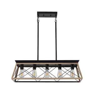 5-Light Black Finish Rustic Farmhouse Chandelier for Dining Room with Adjustable Height and No Bulbs Included