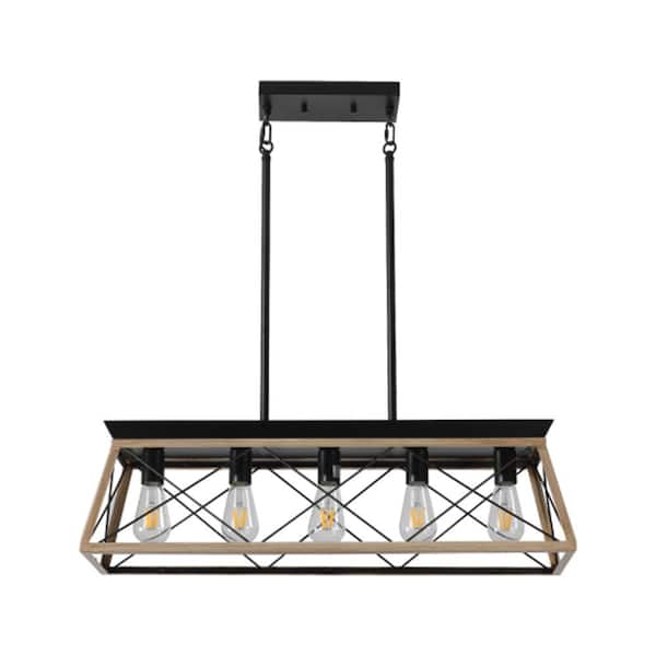 5-Light Black Finish Rustic Farmhouse Chandelier for Dining Room with Adjustable Height and No Bulbs Included