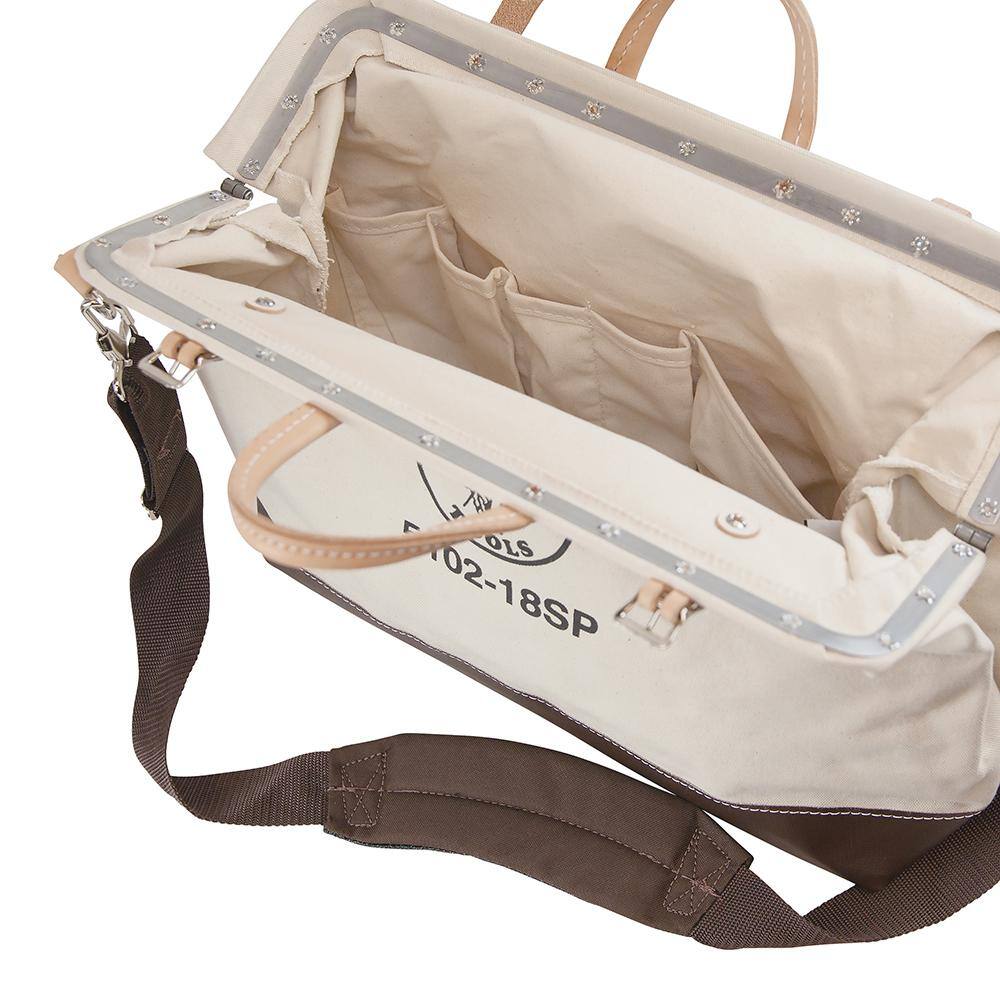Natural Canvas 18-Inch Tool Bag with 13 Pockets and Vinyl Bottom