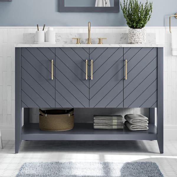 Baybarn 48 in. Single Sink Blue Ash Bath Vanity with White Engineered Carrara Top (Assembled)