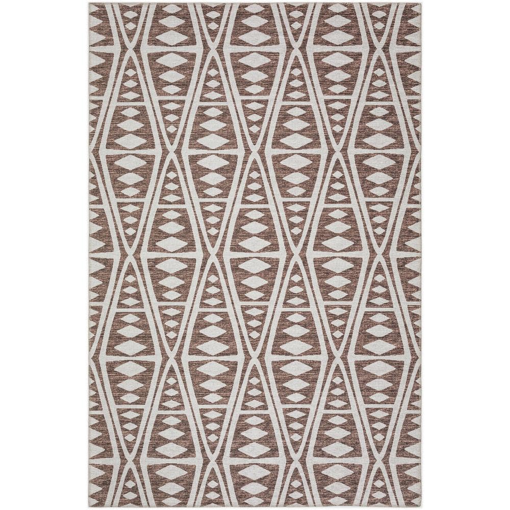 Yuma Brown 9 ft. x 12 ft. Geometric Indoor/Outdoor Washable Area Rug