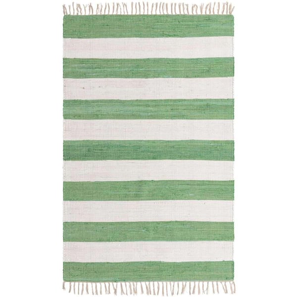 Unique Loom Chindi Rag Striped Green and Ivory 5 ft. 1 in. x 8 ft. Area Rug
