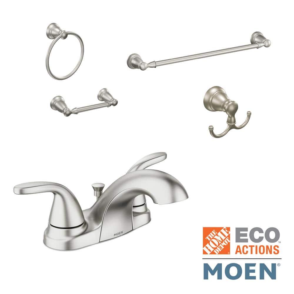MOEN Adler 4 in. Centerset 2-Handle Bath Faucet with 4-Piece Hardware Set in Chrome (24 in. Towel Bar) 84603-4C4PC24 Sansujyuku sansujyuku.com
