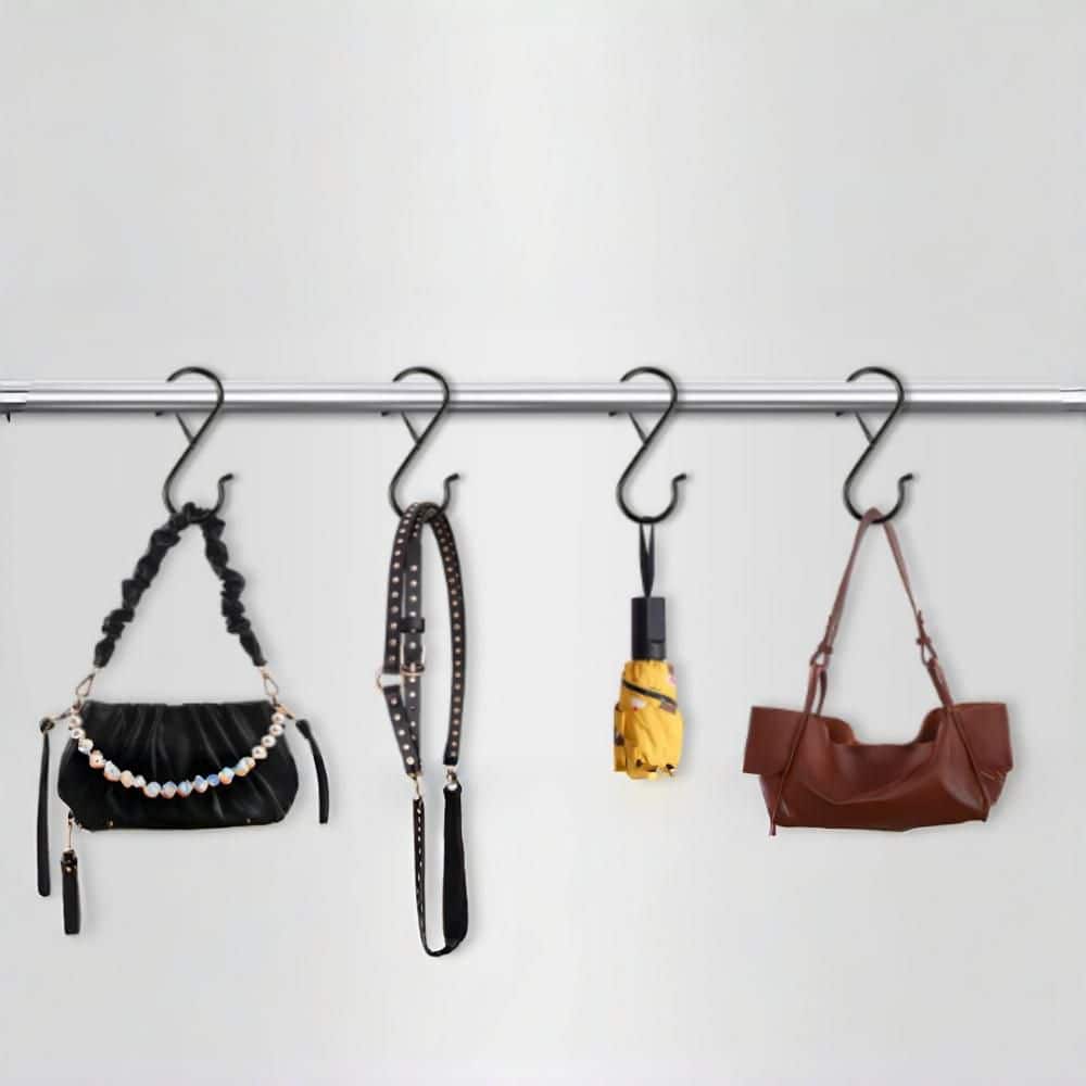 3.5 in. Metal S Hook with Safety Buckle for Hanging Plants, Closet, Kitchen Utensil, Pot, Pan, Bags, Black (24-Pack)