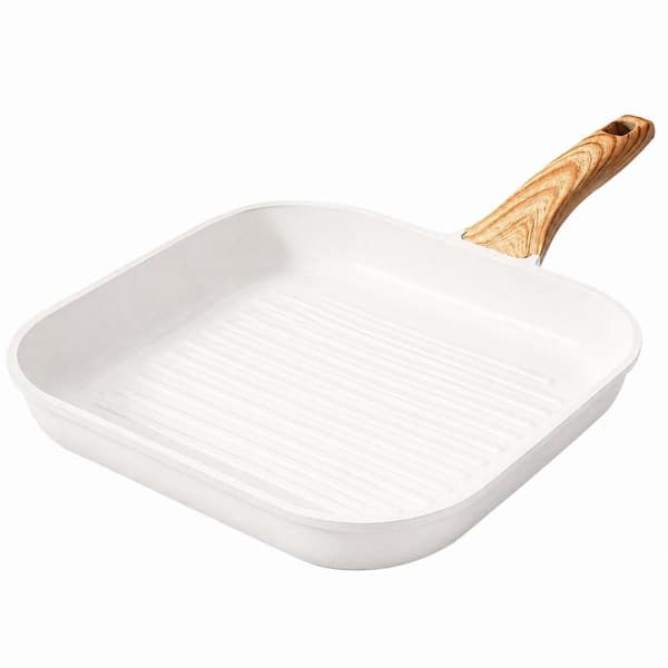 11 in Square Non-Stick Granite Grill Pan for Stovetop, PFOA-Free Indoor Grilling Skillet in White Nonstick