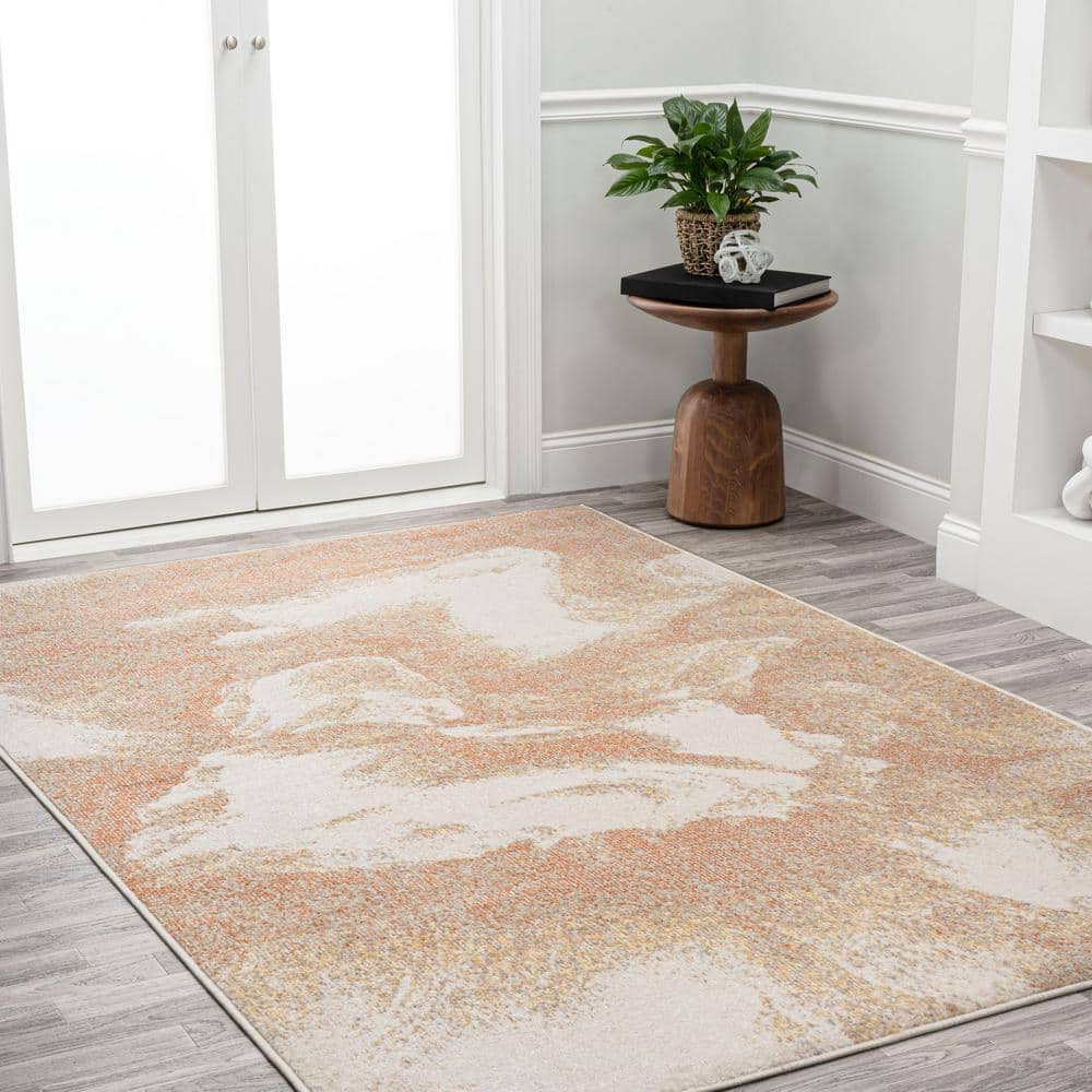 Petalo Abstract Orange Beige Cream Modern Area Rug 3 x 5