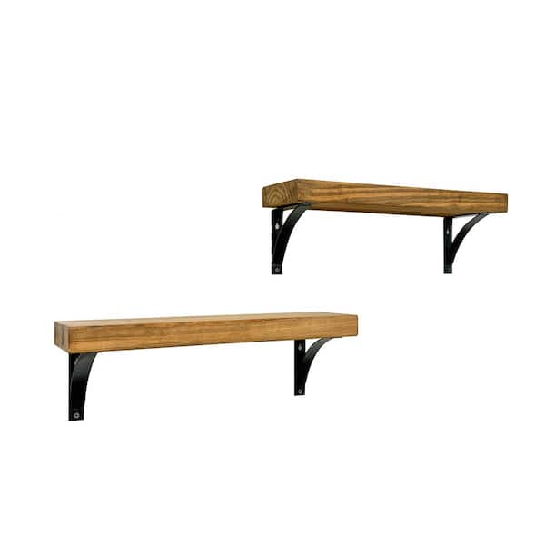 Intrinsic Haven Industrial Grace 20 in. W x 5.5 in. D Light Brown Pine Wood (Set of 2) Simple Bracket Decorative Wall Shelf