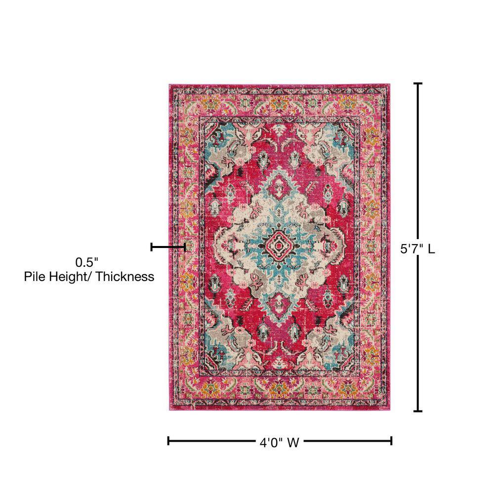 Pink and Multi Synthetic Boho Medallion Rectangle Rug