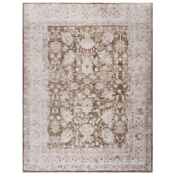 Vintage Oushak 9 ft. x 12 ft. Ivory/Beige Distressed Border Area Rug