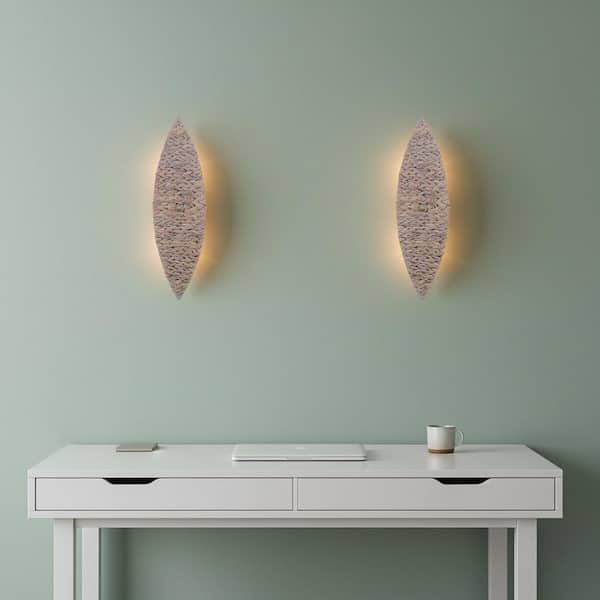 Ele 7 in. Wide 2-Lights Whitewashed Coastal Wall Sconce with Natural Rattan Banana Leaf Shade (2 Pack)