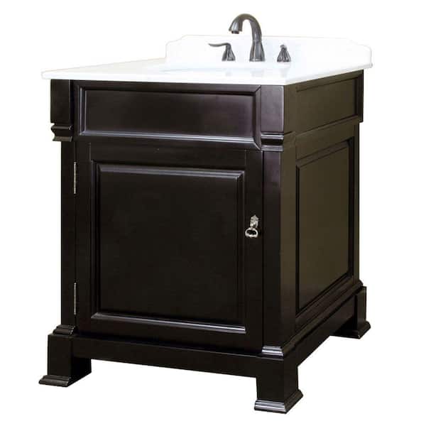 Bellaterra Home Olivia 30 in. W x 35-1/2 in. H Single Vanity in Espresso with Marble Vanity Top in White