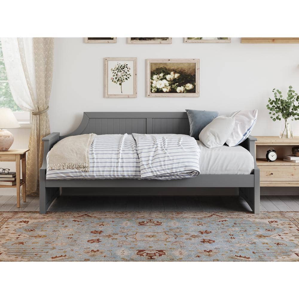 Gray Twin Solid Wood Daybed with Slats and Drawer