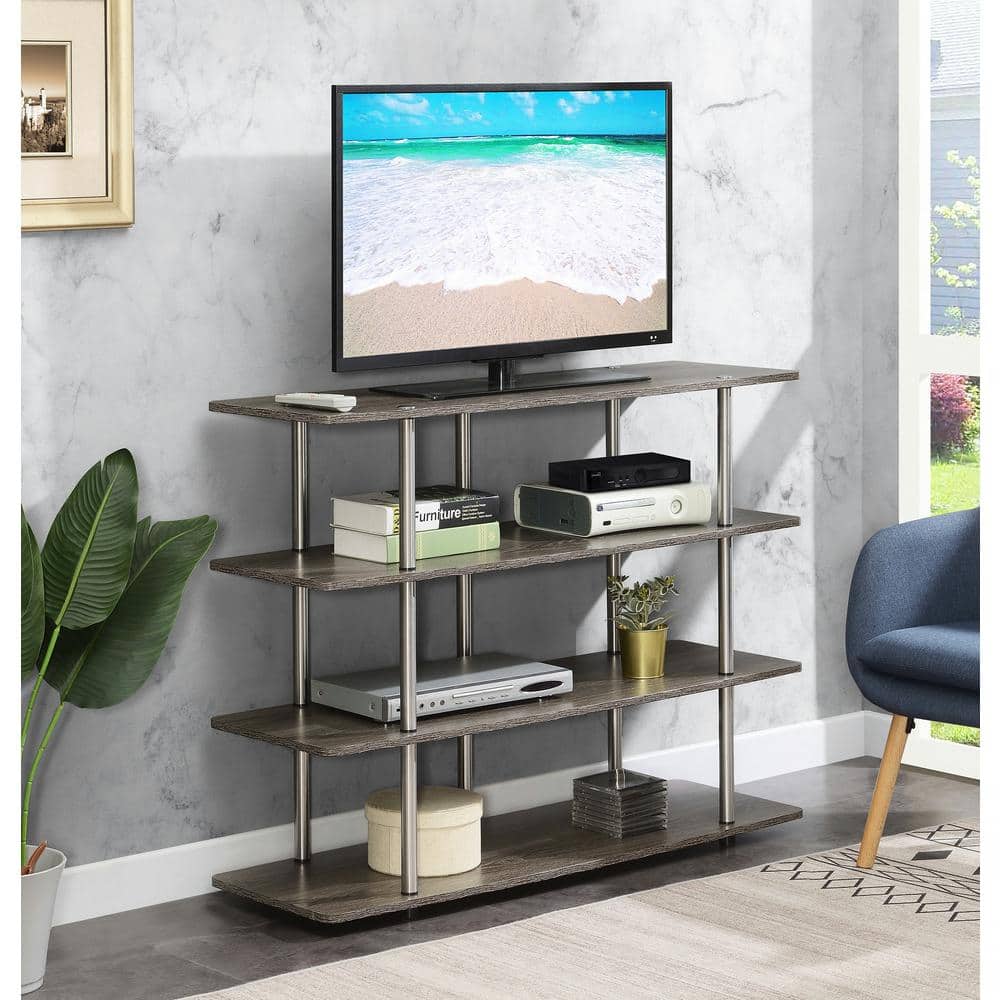 Weathered Gray 48" Particleboard and Stainless Steel 4-Tier TV Stand