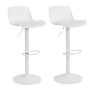 Solid Color Molded Plastic 32 in. White, Low Back, White Matte Metal Bar Stool (Set of 2)