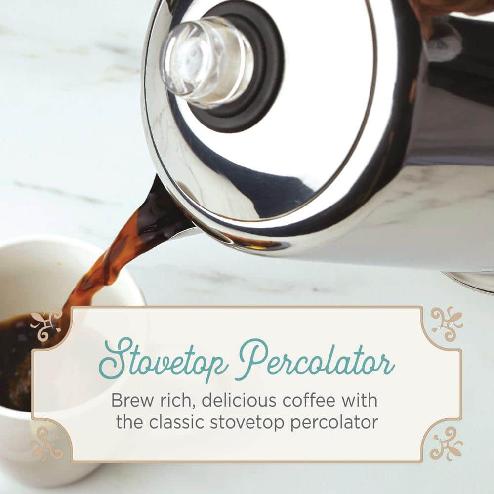 Classic Stainless Steel 12-Cup Coffee Percolator with Blue Glass Knob