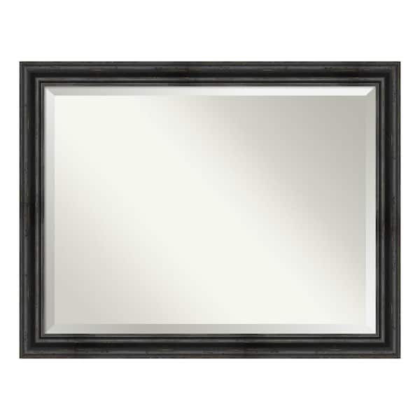 Rustic Pine Black 45.5 in. x 35.5 in. Beveled Rectangle Wood Framed Bathroom Wall Mirror in Black