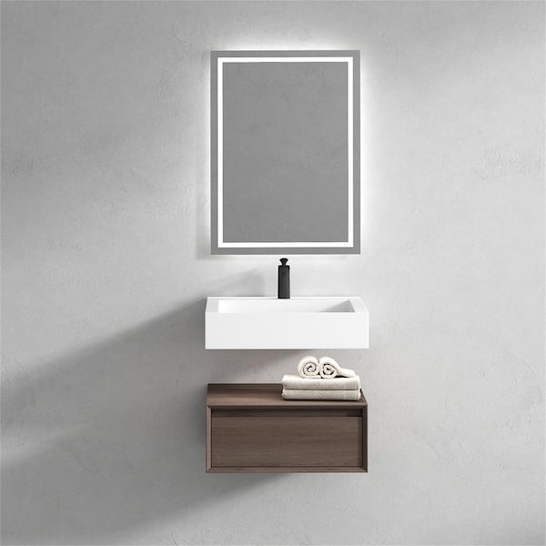 BV Better Vanity Alysa 24 in. W. x 20 in. D x 23 in. H Single Sink Floating Bath Vanity in Red Oak with White Acrylic Top