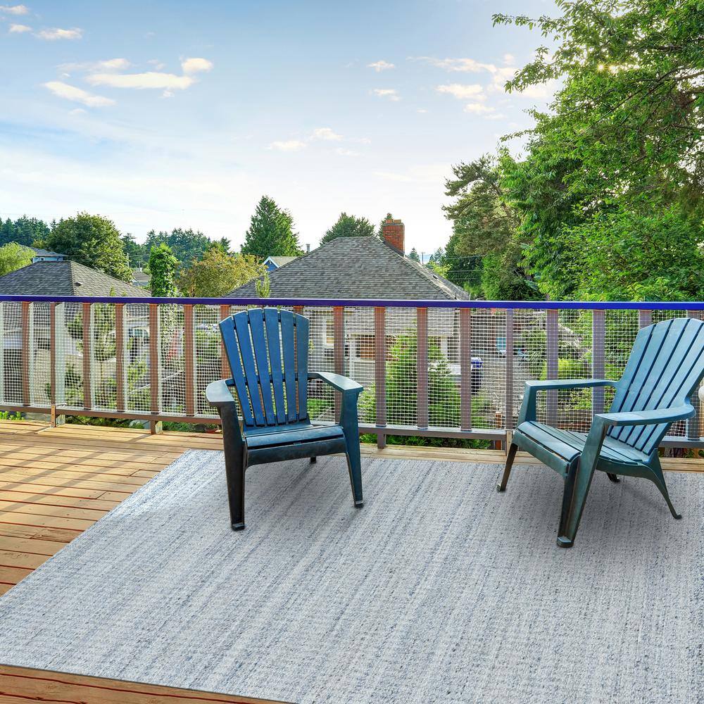 Sky Blue Hand-Woven Rectangular Outdoor Polyester Rug