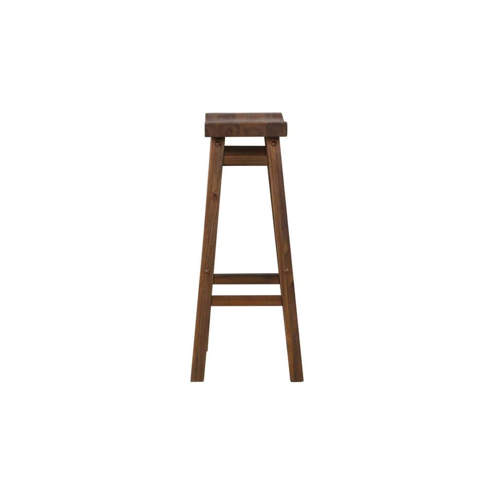 Chestnut Brown Solid Wood Backless Saddle Bar Stools, Set of 2