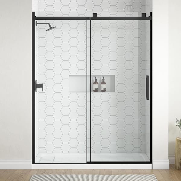 Home Decorators Collection Claridge 60 in. W x 75.98 in. H Sliding Frameless Shower Door in Matte Black Finish with Clear Glass