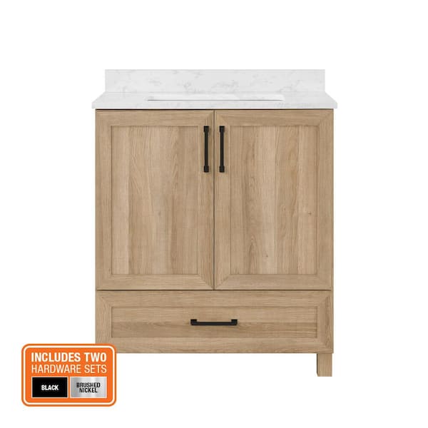 Tobana 30 in. Single Sink Weathered Tan Bath Vanity with White Engineered Marble Top (Assembled)