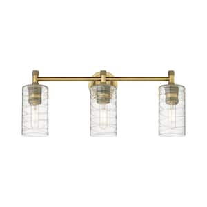 Crown Point 23.88 in. 3-Light Brushed Brass Vanity Light with Glass Shade