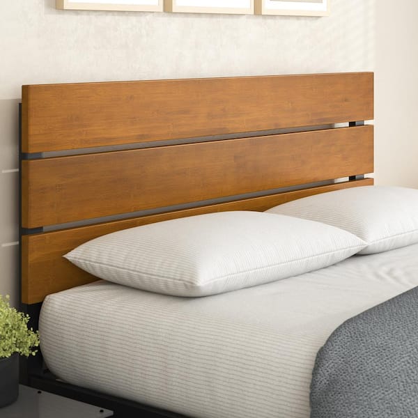 Zinus Brown Metal and Bamboo Frame King Platform Bed with Wood