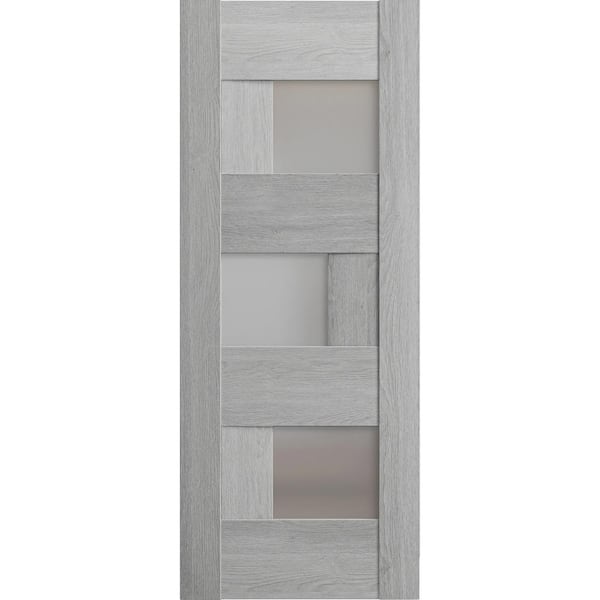 18 in. x 80 in. Solid MDF Frosted glass Light Grey Oak Interior Door Slab