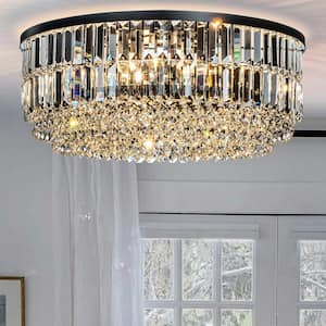 24 in. 5-Lights Modern Glam Matte Black Round Flush Mount with Clear Crystal Light