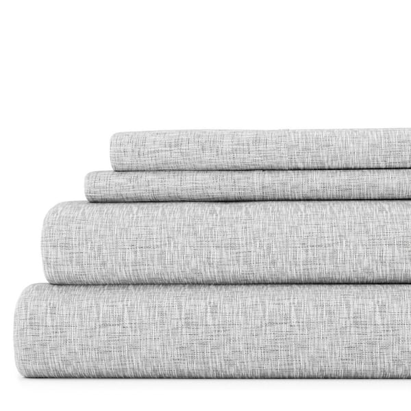 Becky Cameron Premium Ultra Soft 4-Piece Light Gray Chambray Style Pattern Microfiber Queen Sheet Set