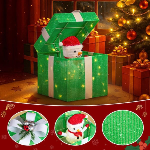 Karl home 12 in. Green Motorized Gift Box Christmas Decorations